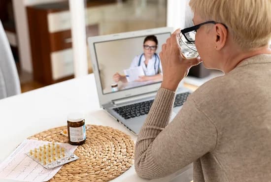 Senior patient participates in monthly check-in with nurse